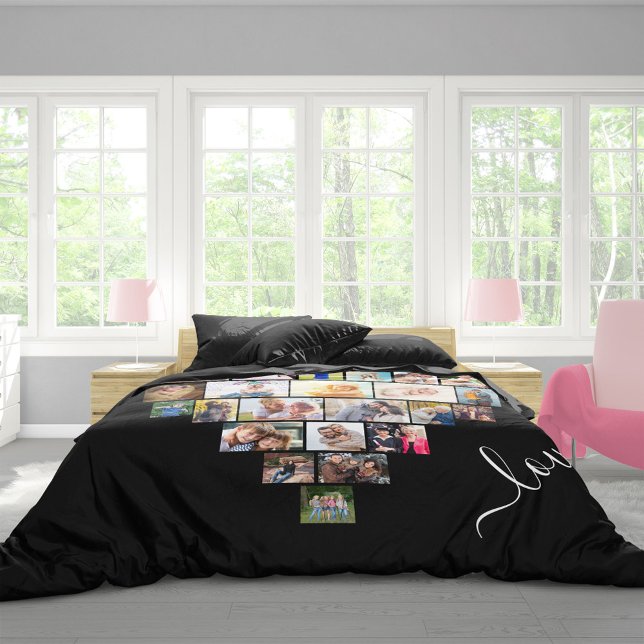 Love Script Heart 29 Photo Collage Black King Size Duvet Cover (Creator Uploaded)