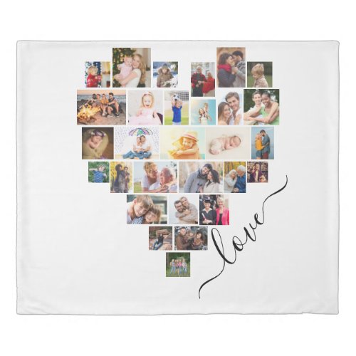 Love Script Heart 58 Photo Collage King Size Duvet Cover