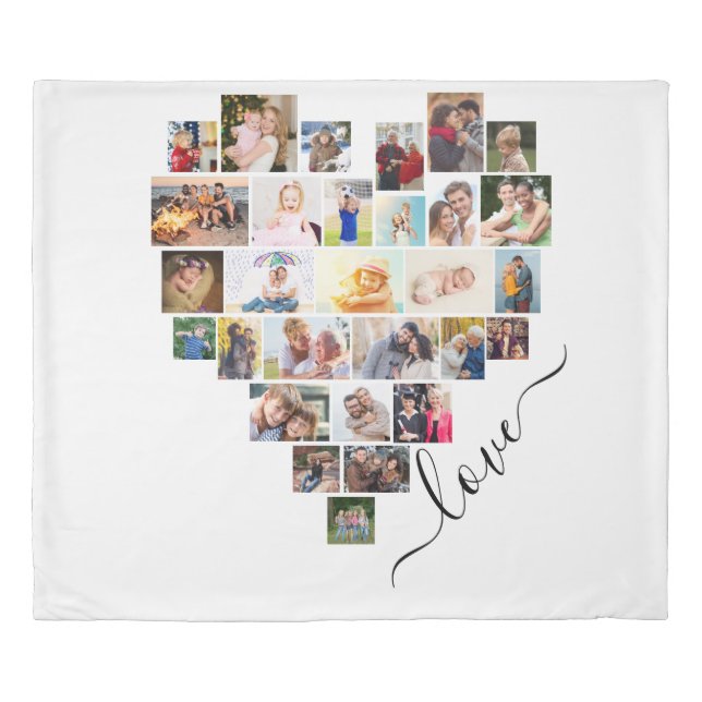 Love Script Heart 58 Photo Collage King Size Duvet Cover (Front)