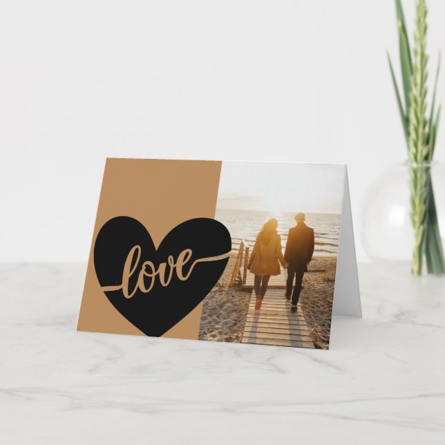 Love Script Heart Gold Black Valentine's Photo Card (Front)