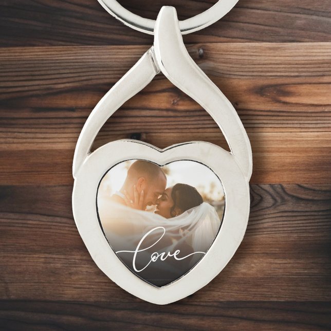 Love Script Heart Newlywed Custom Photo Keychain (Creator Uploaded)
