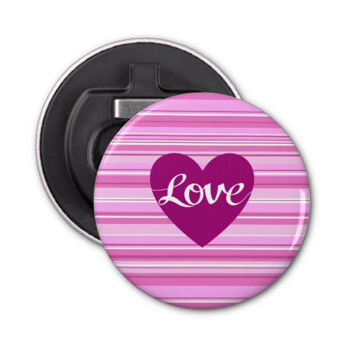 Love Script  Heart on Stripes Pinks White Plum Bottle Opener