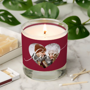 Love Script Heart Photo Red Scented Candle