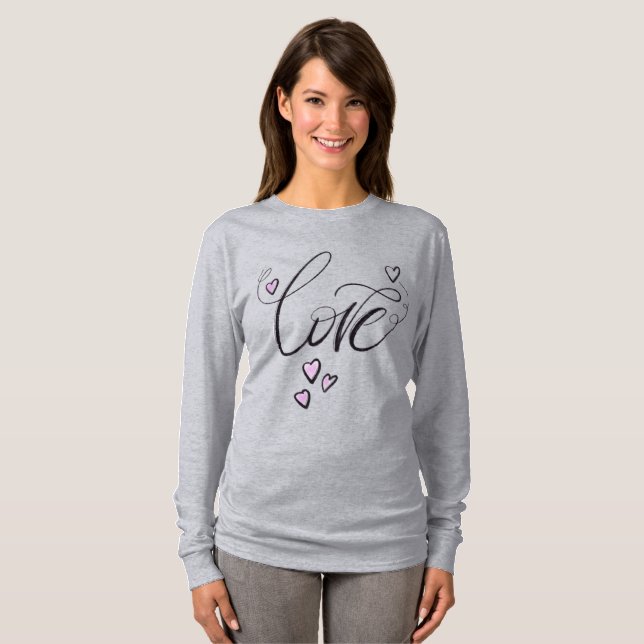 Love Script Heart & Sun | Feminine Graphic Long T-Shirt (Front Full)