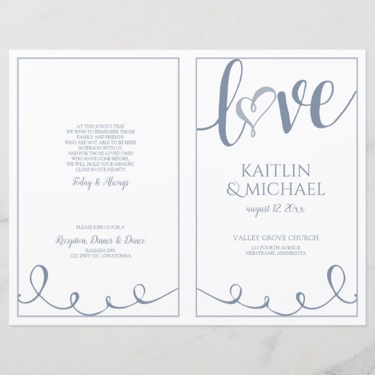 Love Script Heart Wedding Programs Dusty Blue Zazzle Com