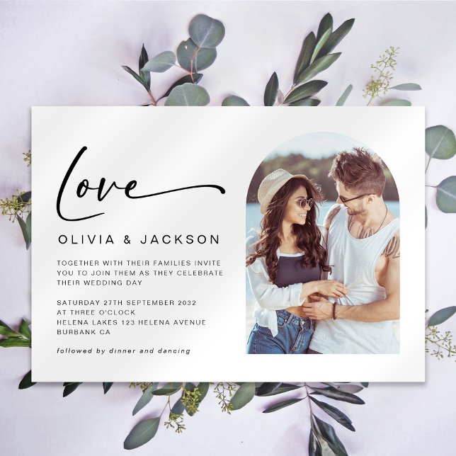Love Script Modern Arch Photo Wedding Invitation (Creator Uploaded)