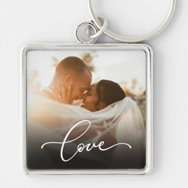 Love Script Newlywed Custom Photo Keychain (Front)