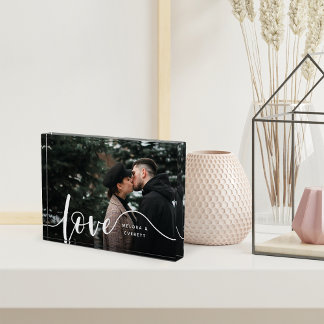Love Script Overlay Couples Personalized Photo Block