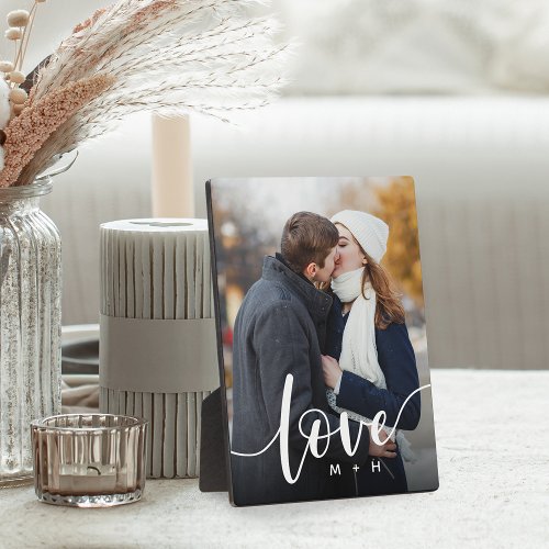 Love Script Overlay Couples Personalized Photo Plaque