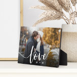 Love Script Overlay Couples Personalized Photo Plaque<br><div class="desc">Create a sweet keepsake of your wedding,  honeymoon or special moment with this beautiful custom plaque that's perfect for couples. Add a favorite horizontal photo,  with "love" overlaid in elegant white script lettering,  and your initials beneath.</div>