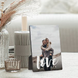 Love Script Overlay Personalized Couples Photo Plaque<br><div class="desc">Create a sweet keepsake of your wedding,  honeymoon or special moment with this photo plaque that's perfect for couples. Add a favorite vertical photo,  with "love" overlaid in casual brush script hand lettering,  and your initials beneath.</div>