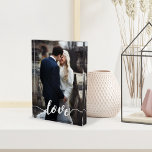 Love Script Overlay Photo<br><div class="desc">Create a sweet keepsake of your wedding,  honeymoon or special moment with this modern freestanding acrylic photo block. Add your favorite vertical / portrait oriented photo with "love" overlaid in white handwritten style modern calligraphy lettering.</div>