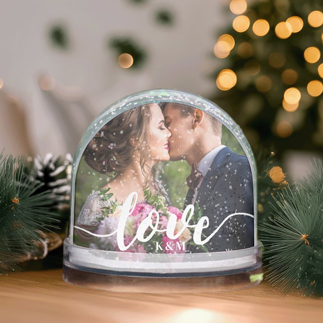 Love Script Overlay Photo & Monogram Snow Globe (Creator Uploaded)