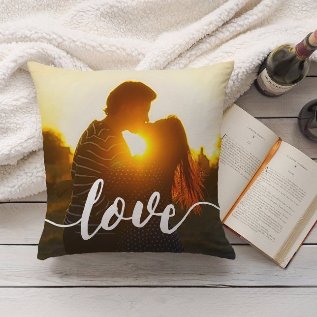 Love Script Overlay Photo Throw Pillow (Creator Uploaded)