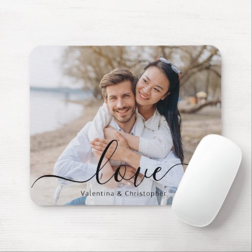 Love Script Personalized Family or Couple Photo  Mouse Pad