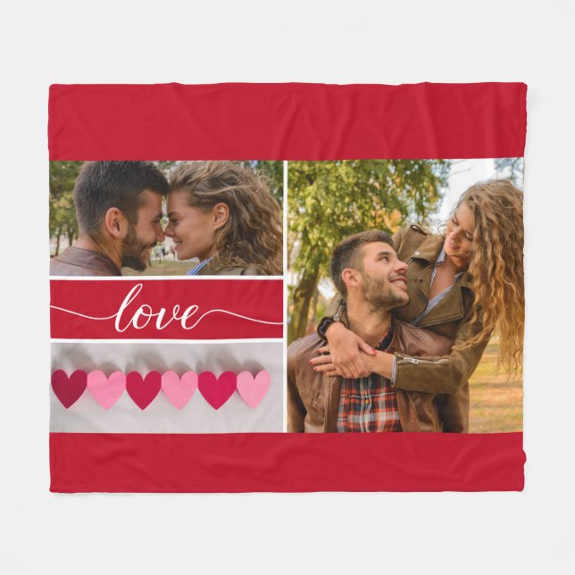 "Love" Script Personalized Photo Collage Fleece Bl Blanket (Front (Horizontal))