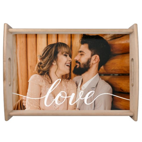 Love Script Personalized wedding Photo Serving Tray