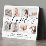 Love Script Photo Collage Keepsake & Birth Stats Plaque<br><div class="desc">Special baby photo collage keepsake plaque that you'll cherish forever. Display your baby's photos and memories. Our design features a simple 8 photo collage grid design with the baby's name,  date of birth,  and birth stats. Each photo is framed with a simple faux gold border.</div>