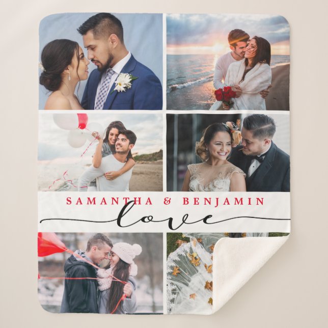 Love Script Photo Collage Sherpa Blanket (Front)