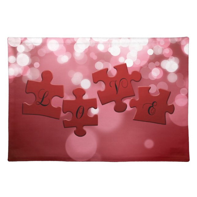 Love Script Puzzle Pieces Cloth Placemat (Front)