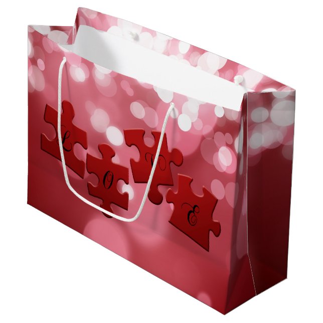 Love Script Puzzle Pieces Large Gift Bag (Front Angled)