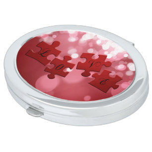 Love Script Puzzle Pieces Makeup Mirror