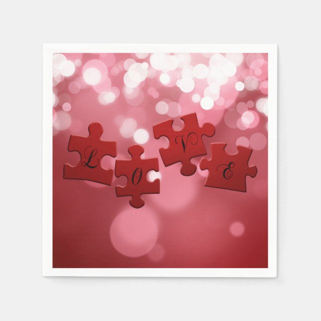 Love Script Puzzle Pieces Paper Napkins (Front)