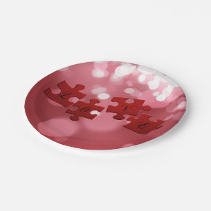 Love Script Puzzle Pieces Paper Plates