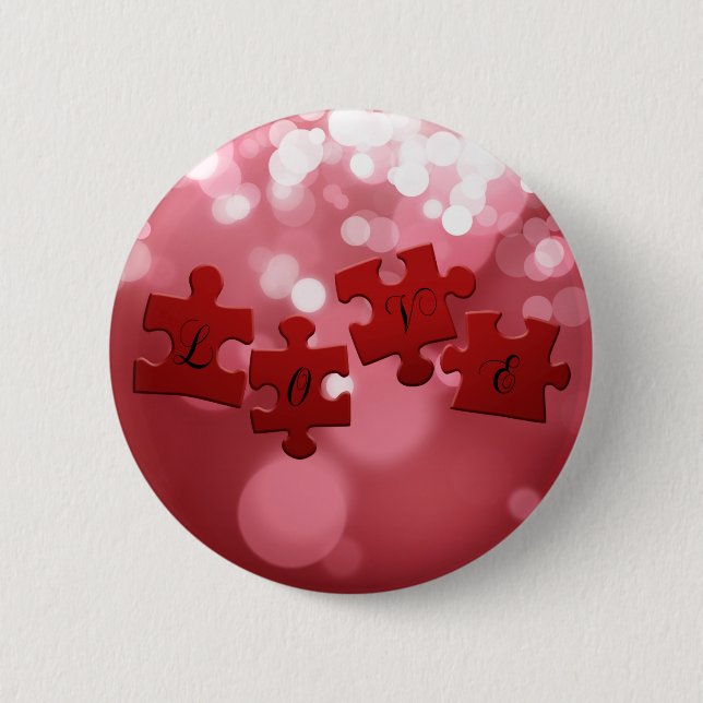 Love Script Puzzle Pieces Pinback Button (Front)