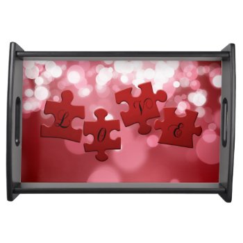 Love Script Puzzle Pieces Serving Tray by SorayaShanCollection at Zazzle