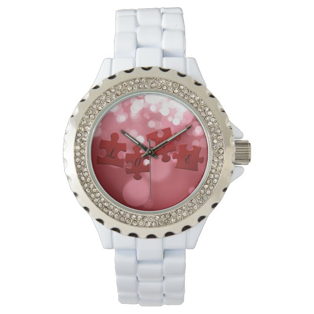 Love Script Puzzle Pieces Watch (Front)