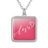 Love Script Red Silver Plated Necklace