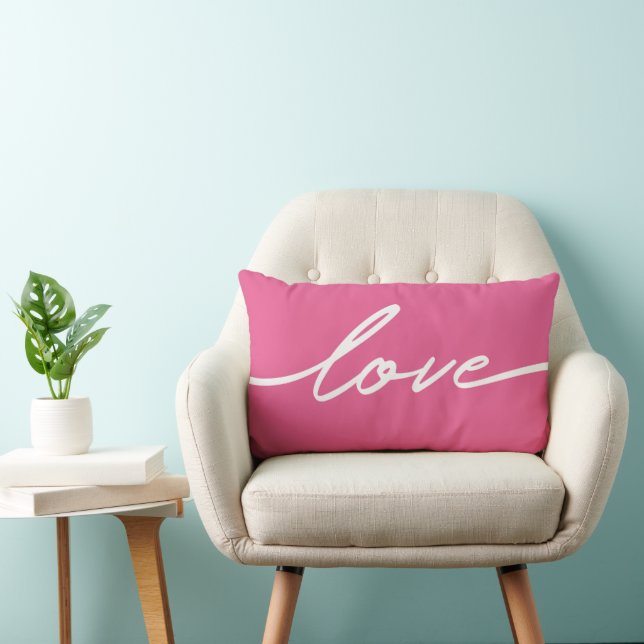 Love Script Typography Berry Pink Valentine's Day Lumbar Pillow (Chair)