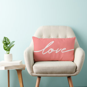 Love Script Typography Coral Valentines Day Pillow