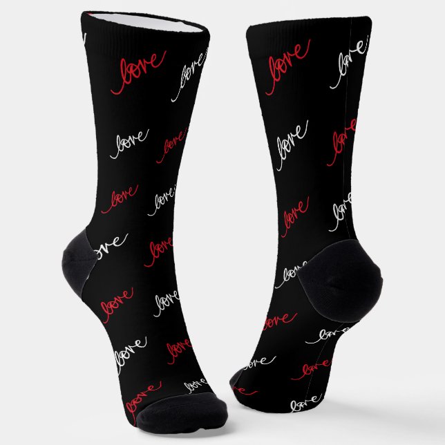 Love Script Typography Elegant Valentine Socks (Angled)