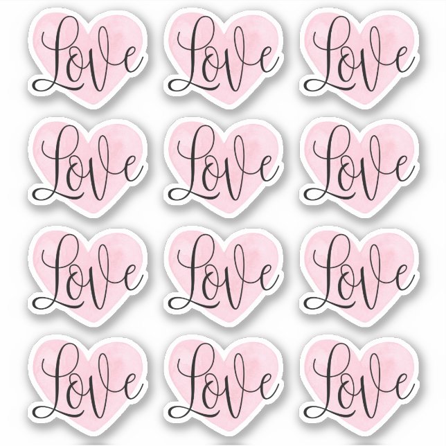 Love script. Watercolor pink heart Valentines day Sticker (Front)
