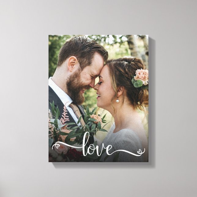 Love Script Wedding Photo Canvas Print (Front)
