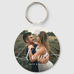 Love Script Wedding Photo Custom Keychain