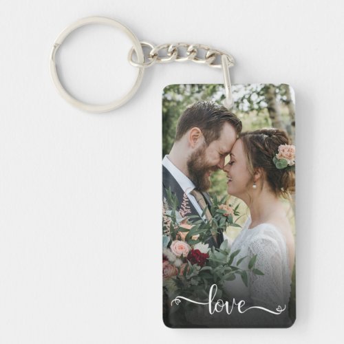 Love Script Wedding Photo Keychain