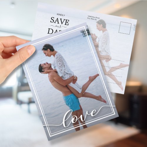 LOVE Script Wedding Photo Save the Date Announcement Postcard