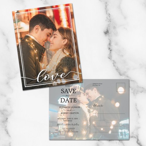 LOVE Script Wedding Photo Save the Date Announcement Postcard
