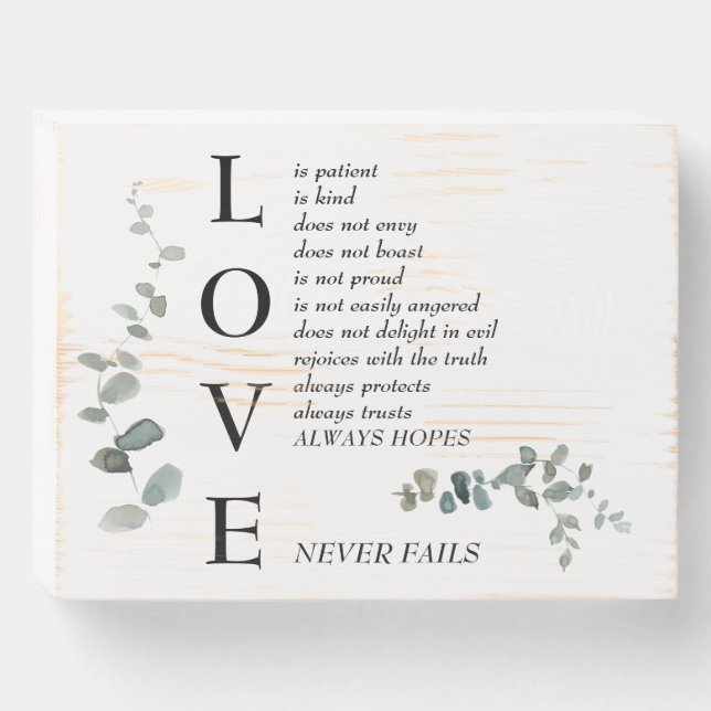 Love Scripture Definition Foliage Wooden Box Sign (Front Horizontal)