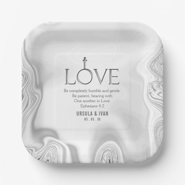 Love Scripture Verse Ephesians 4:2 Wedding Paper Plates (Front)