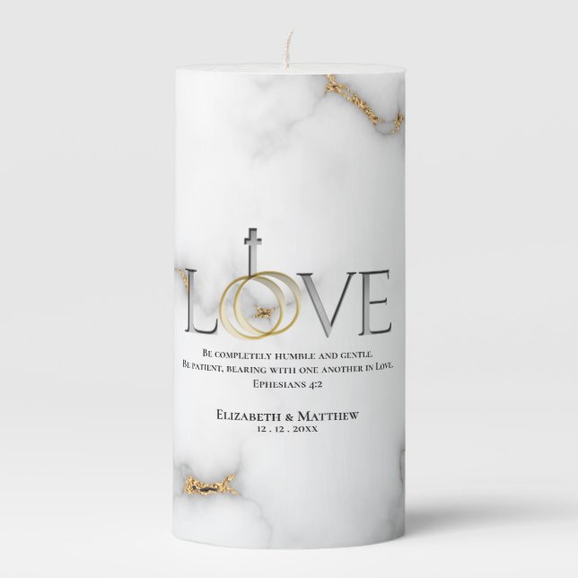 Love Scripture Verse Ephesians 4:2 Wedding Pillar Candle (Front)
