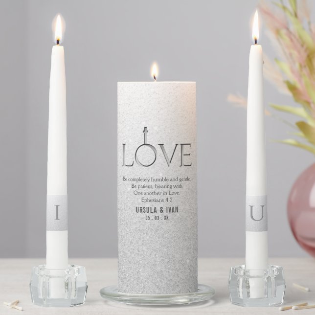 Love Scripture Verse Ephesians 4:2 Wedding  Unity Candle Set (In Situ)
