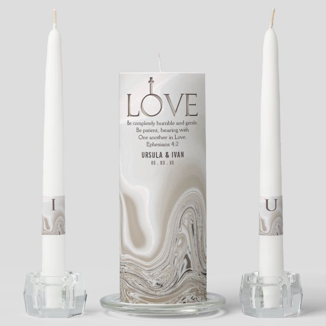 Love Scripture Verse Ephesians 4:2 Wedding Unity Candle Set (Front)