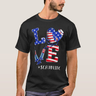 Love Scrub Life Nurse 4th Of July American Flag Pa T-Shirt