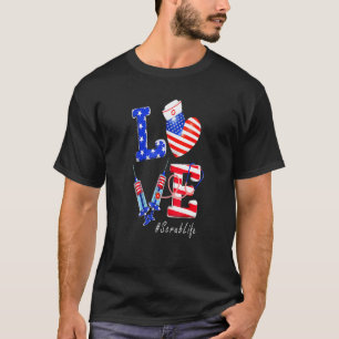 Love Scrub Life Nurse 4th Of July American Flag Pa T-Shirt