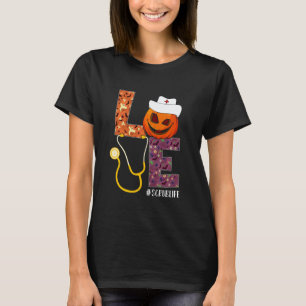 Love Scrub Nurse Life Nurse Halloween Pumpkin Cost T-Shirt