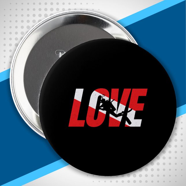 Love, Scuba Diver Gift Diver Down Flag Diving Button (Creator Uploaded)
